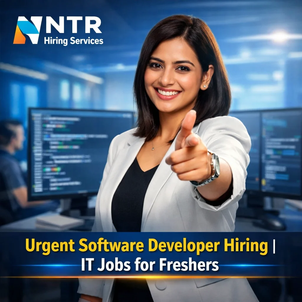 Professional HR welcoming gesture representing Software Developer job hiring in Delhi NCR by NTR Hiring Services.