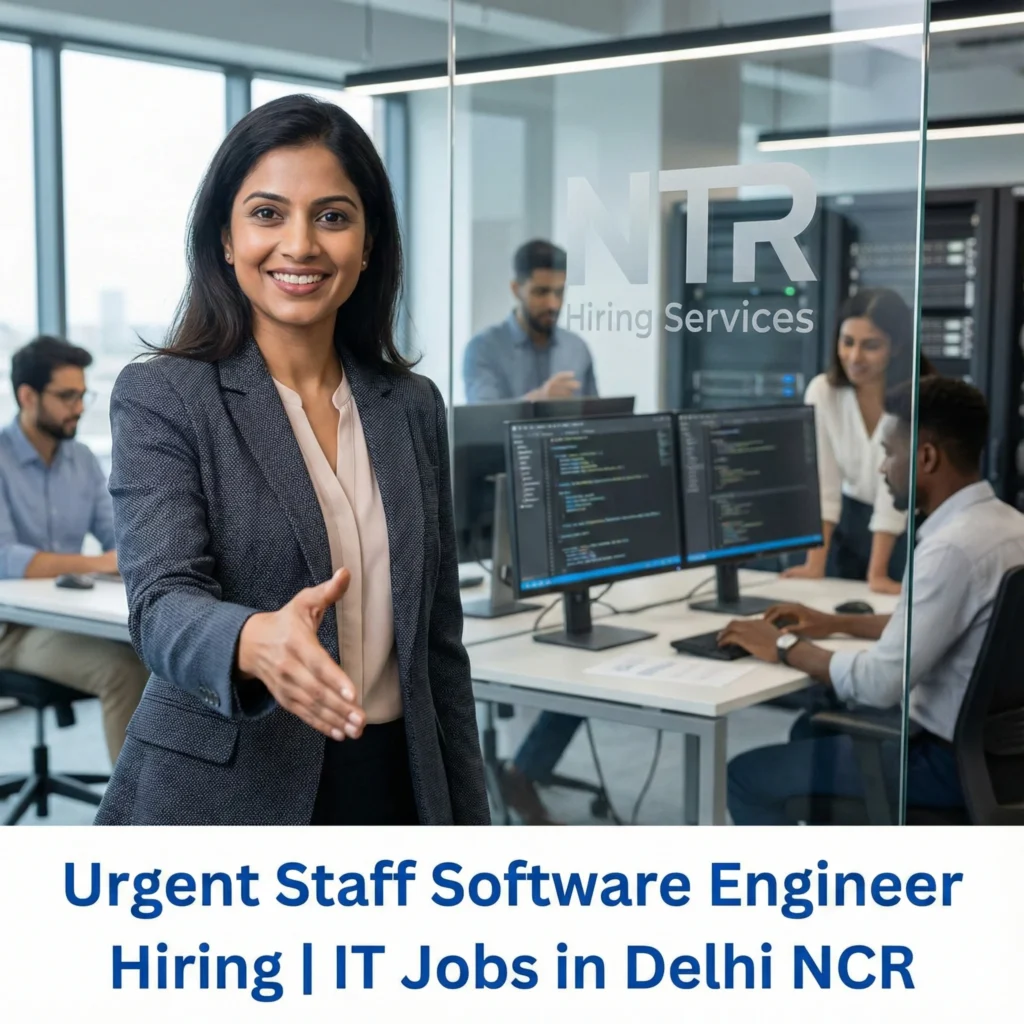 Professional HR welcoming gesture representing Staff Software Engineer job hiring in Delhi NCR by NTR Hiring Services.