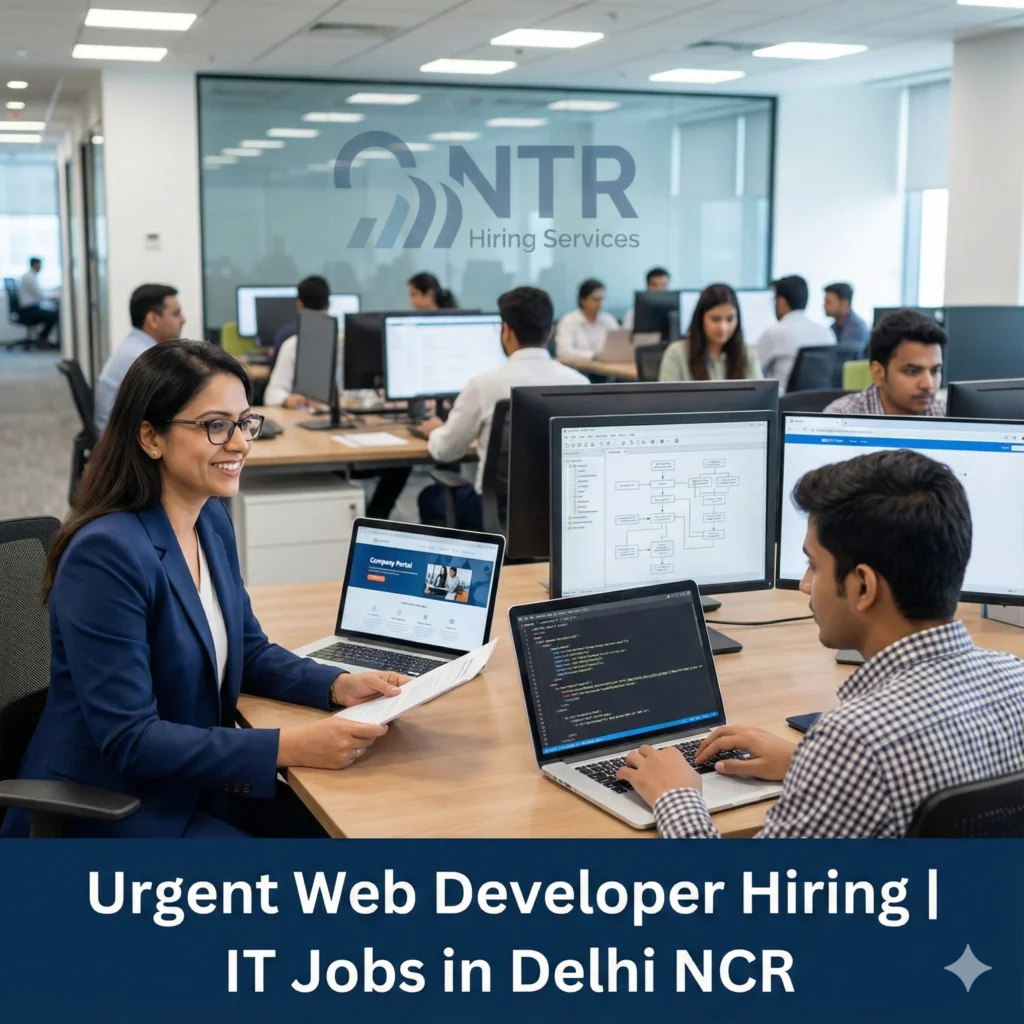 Professional web developer working on website development for IT job hiring in Delhi NCR by NTR Hiring Services.
