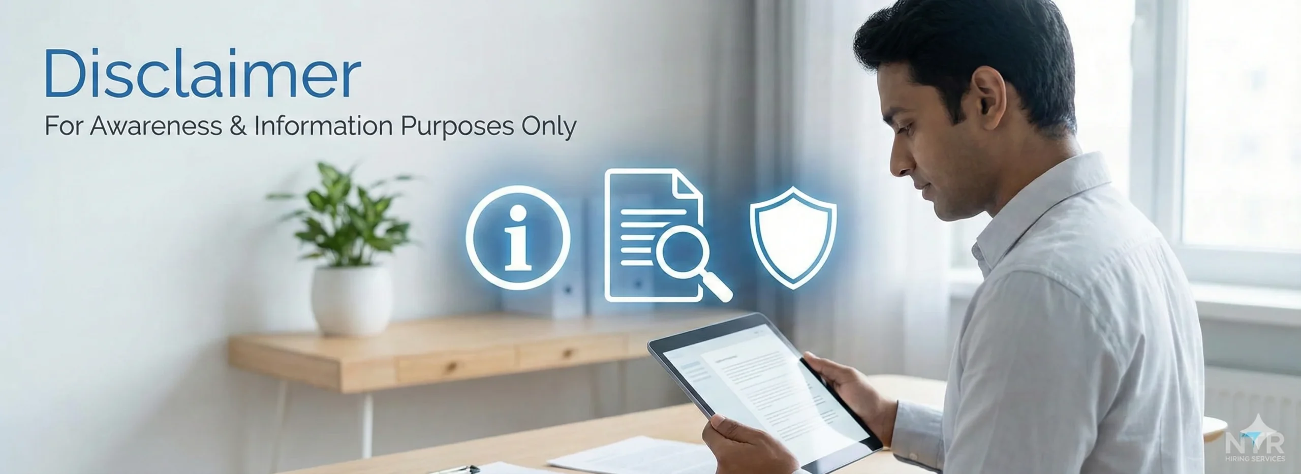 Disclaimer section banner showing an informational document and professional reading content for awareness purposes.