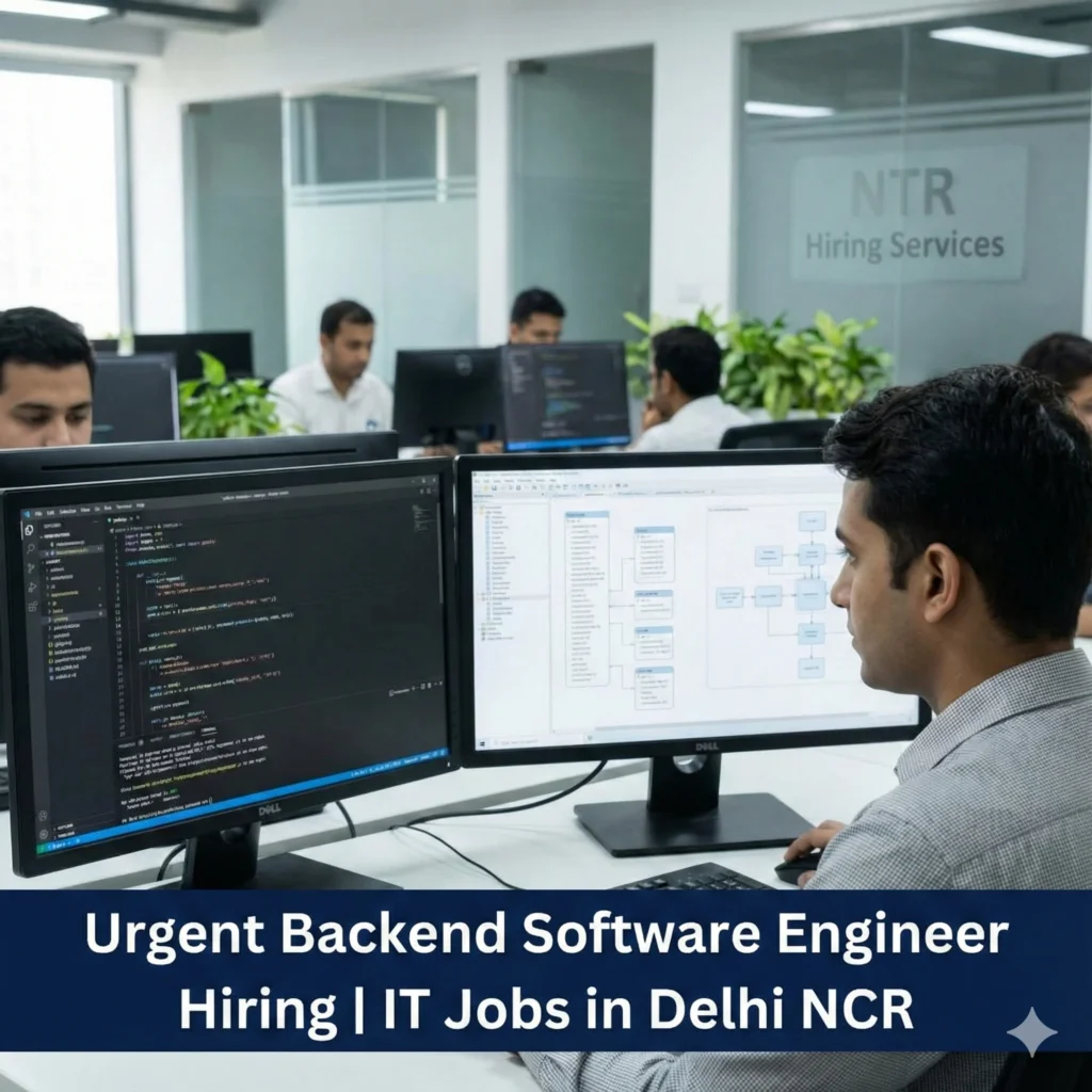 Backend Software Engineer job hiring in Delhi NCR showing professional working on server-side systems at NTR Hiring Services.