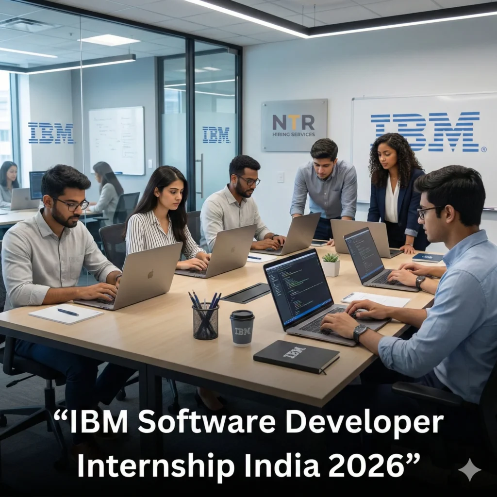IBM software developer intern coding in a professional tech environment representing IBM software developer internship India 2026 by NTR Hiring Services.