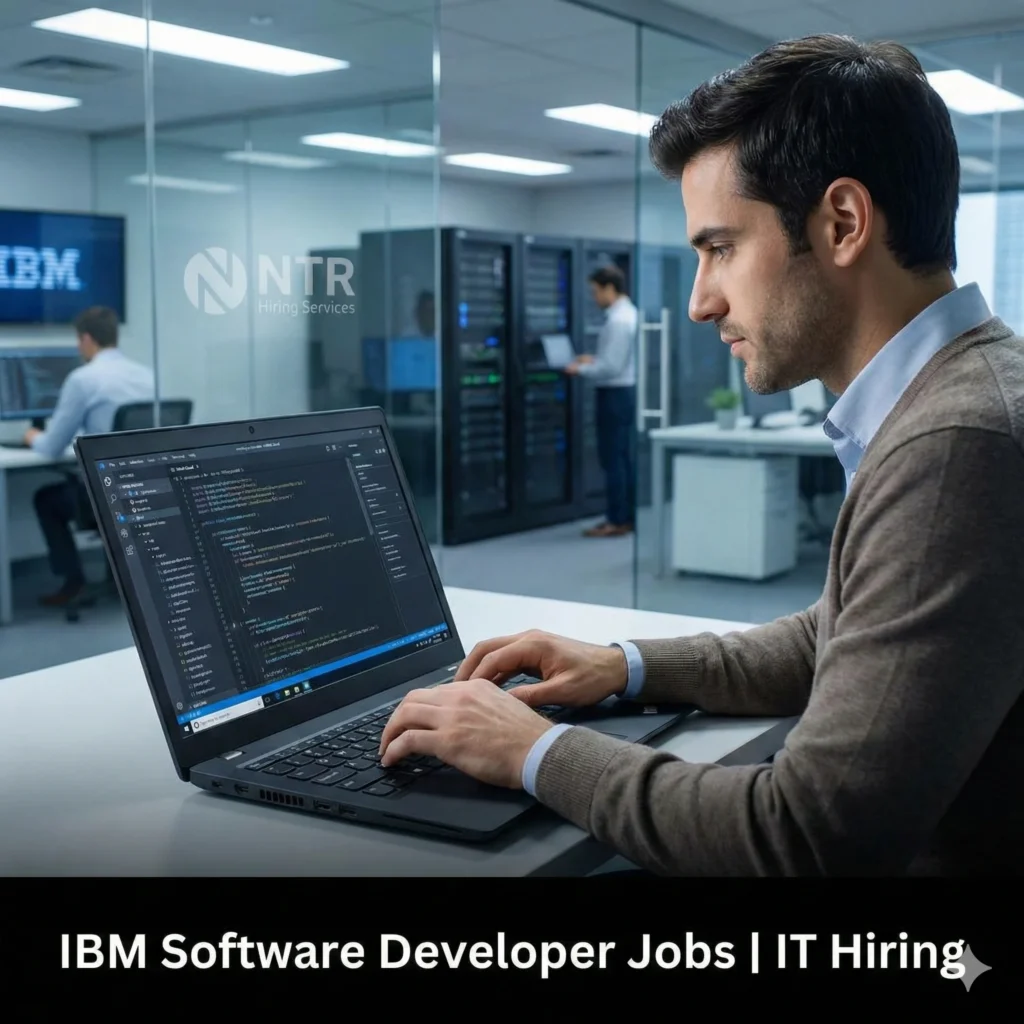 IBM software developer working in a professional IT environment representing IBM software developer jobs by NTR Hiring Services.