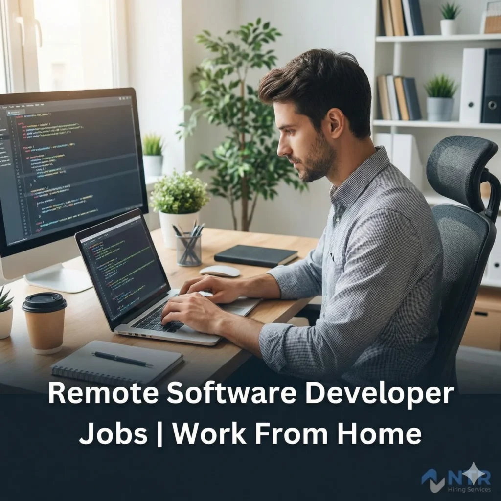 Remote software developer working from home representing remote software developer jobs by NTR Hiring Services.