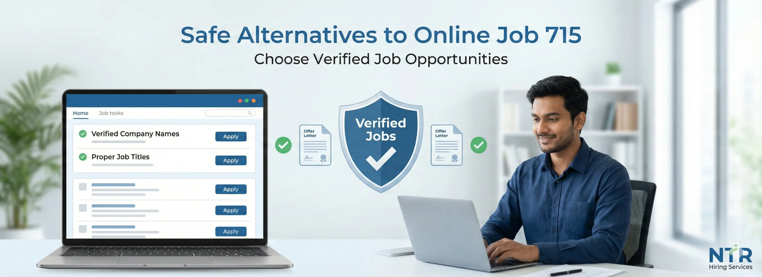 Image showing safe alternatives to Online Job 715, featuring a job seeker exploring verified job opportunities on a professional platform.