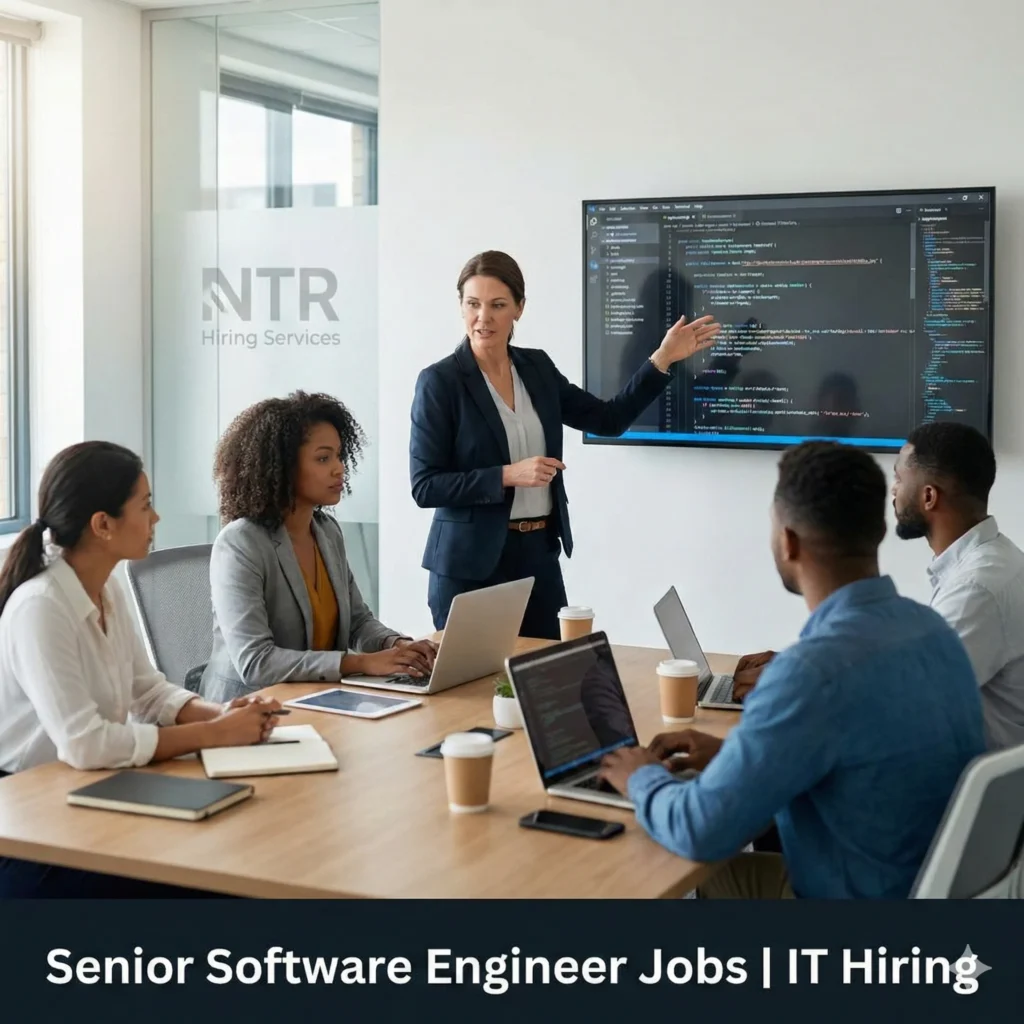 Senior software engineer working in a modern IT environment representing senior software engineer jobs by NTR Hiring Services.