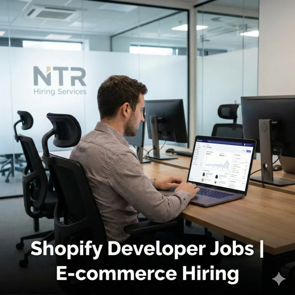 Shopify developer working on an e-commerce website representing Shopify developer jobs by NTR Hiring Services.