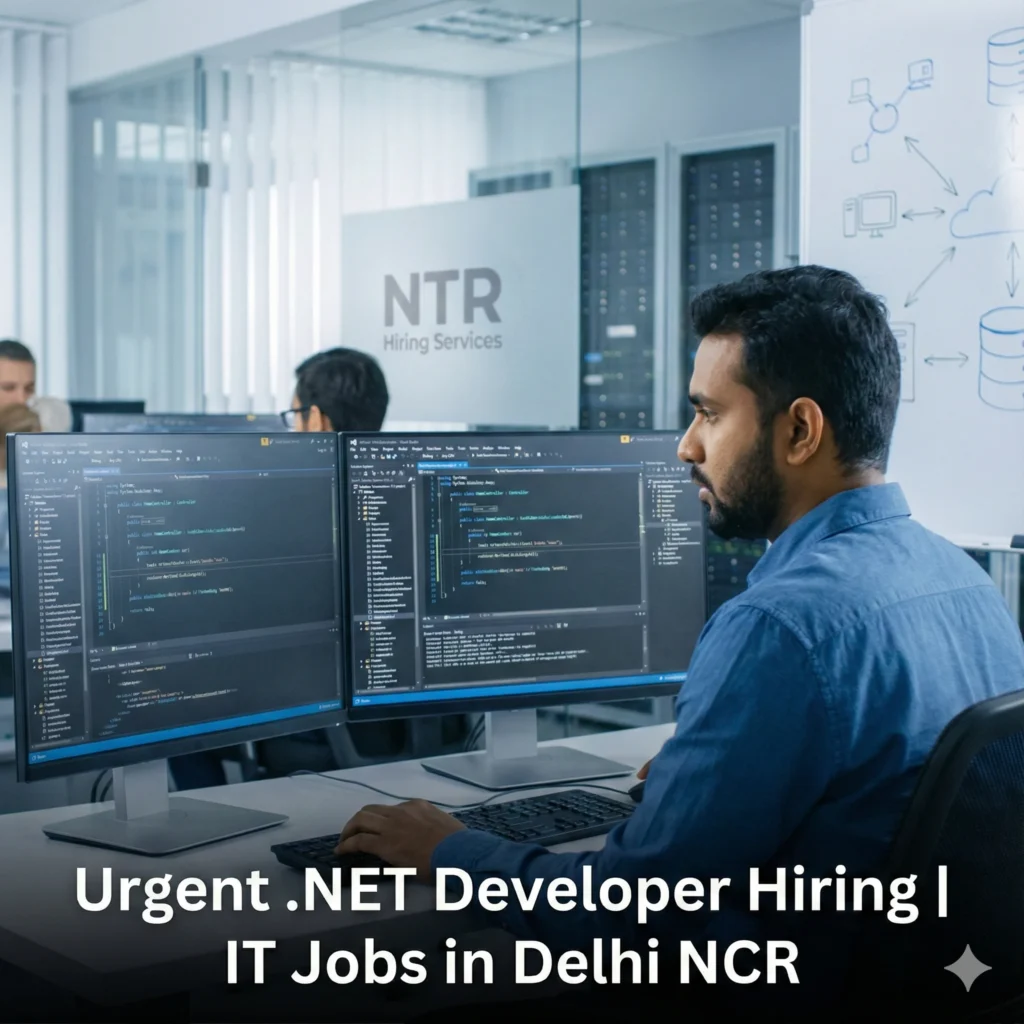 .NET Developer working on backend applications representing .NET Developer job hiring in Delhi NCR by NTR Hiring Services.