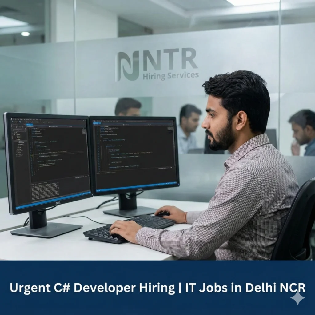 Professional software developer working on C# application representing C# Developer job hiring in Delhi NCR by NTR Hiring Services.