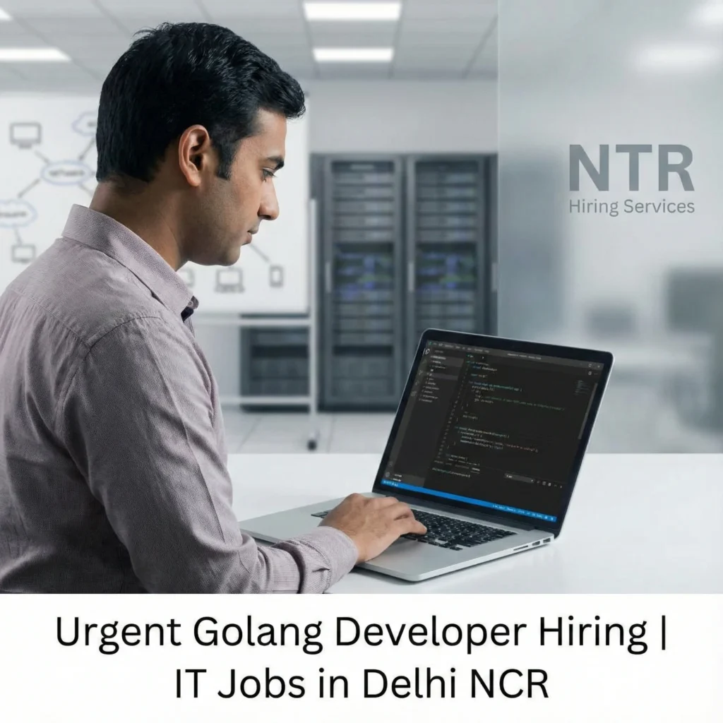 Backend software developer working on Golang code representing Golang Developer job hiring in Delhi NCR by NTR Hiring Services.