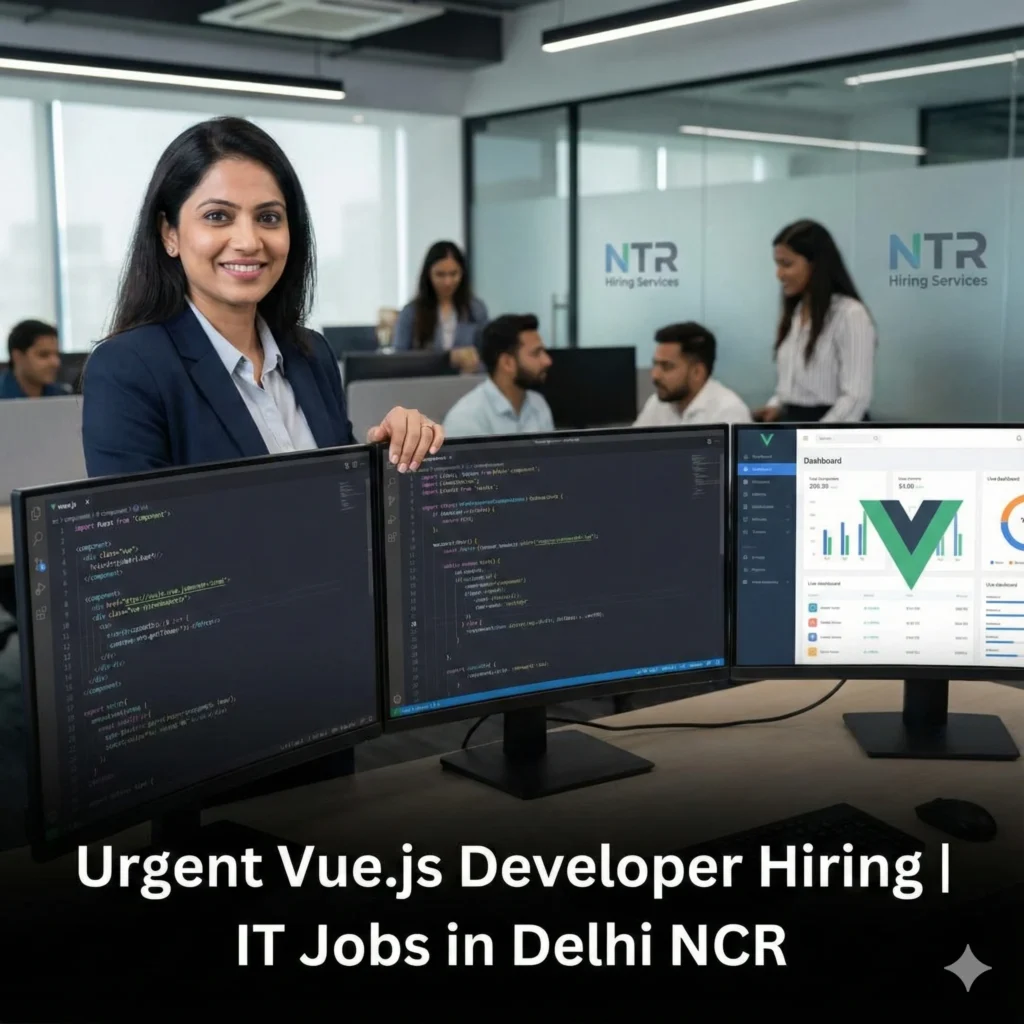 Professional HR presenting Vue.js Developer job hiring in Delhi NCR by NTR Hiring Services.