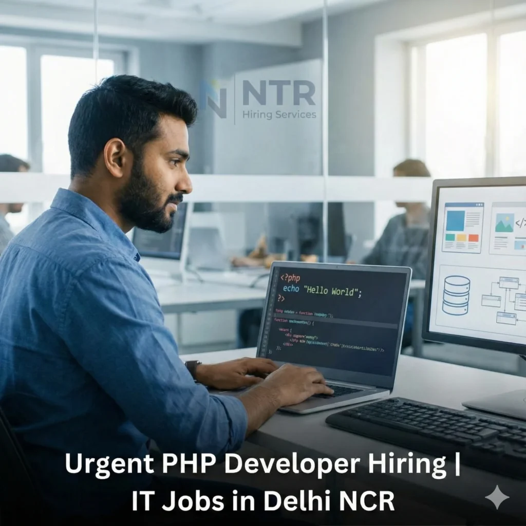 PHP Developer working on web applications representing PHP Developer job hiring in Delhi NCR by NTR Hiring Services.