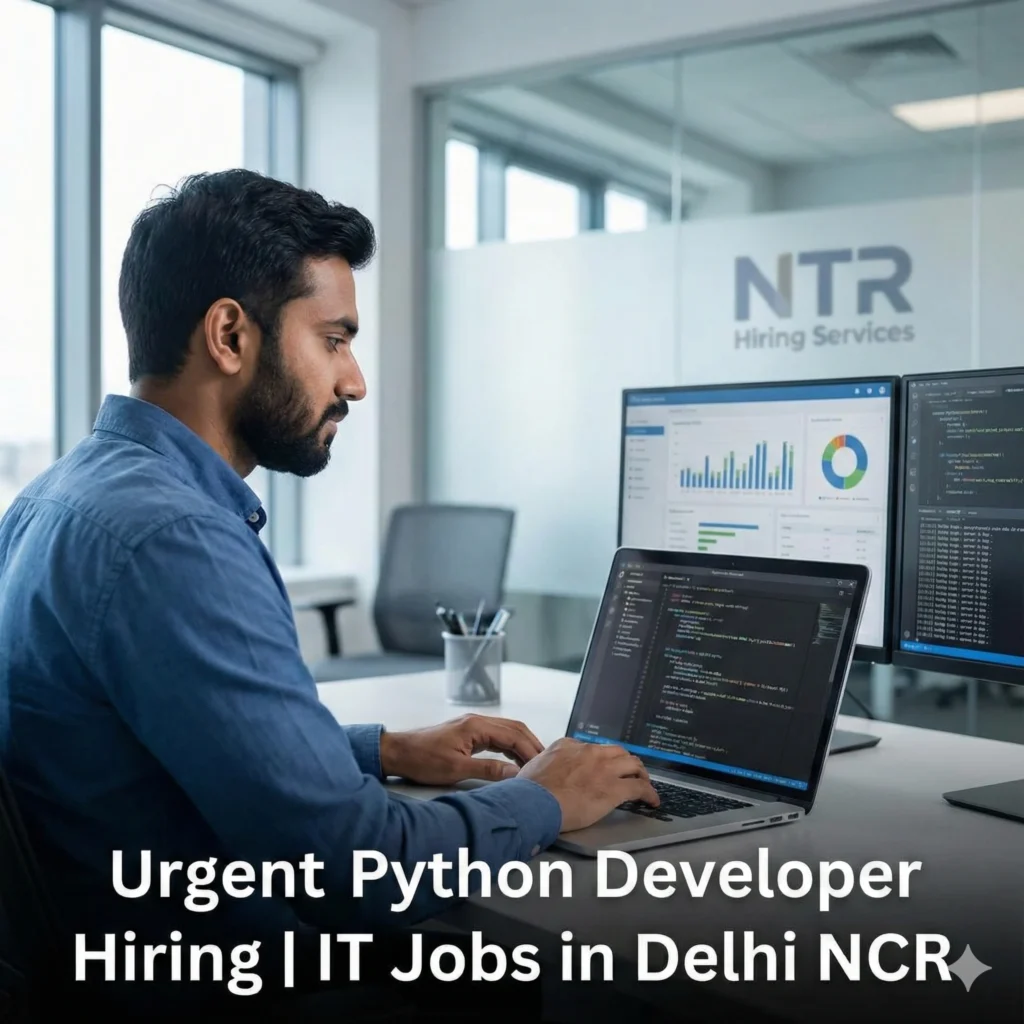 Python Developer working on backend applications representing Python Developer job hiring in Delhi NCR by NTR Hiring Services.