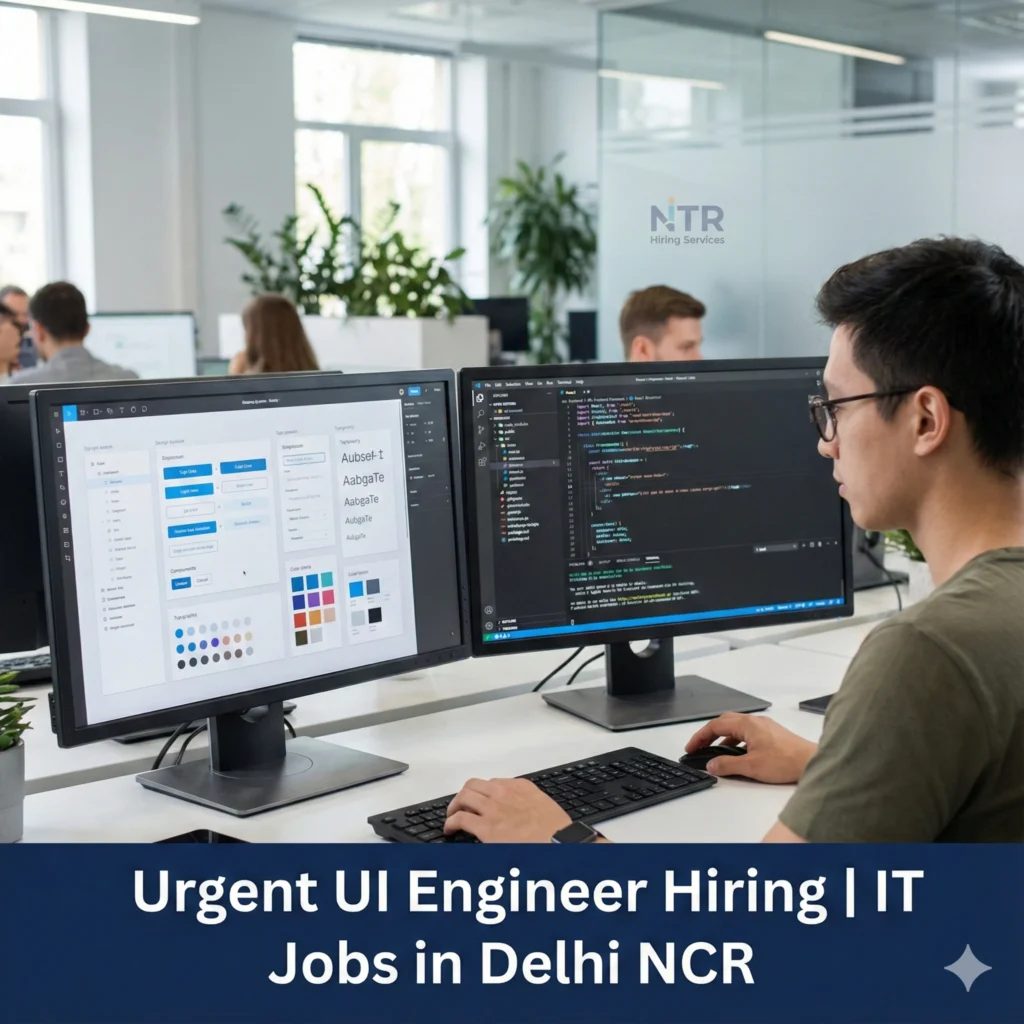 UI Engineer job hiring in Delhi NCR showing professional working on modern user interface design at NTR Hiring Services.
