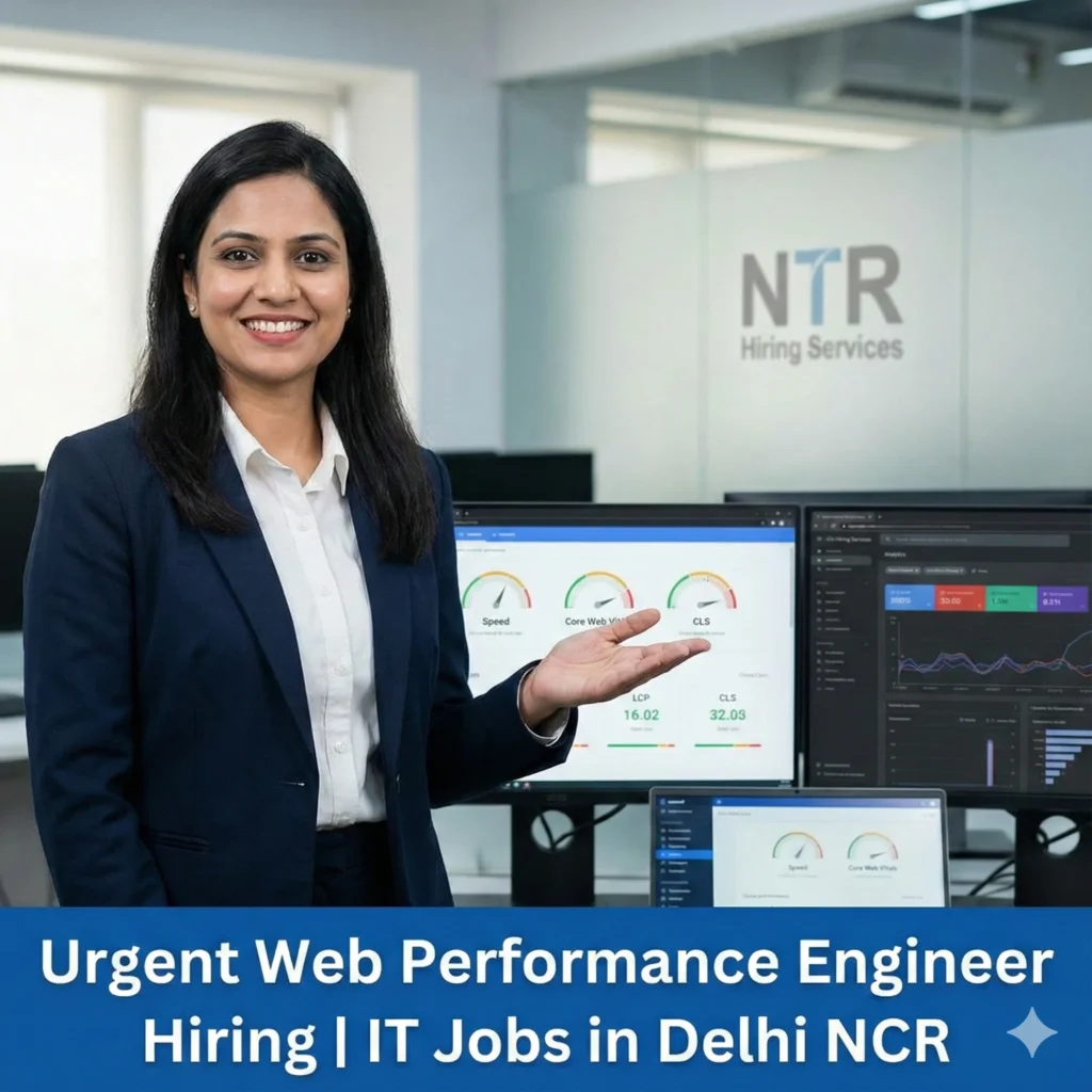 Professional HR welcoming gesture representing Web Performance Engineer job hiring in Delhi NCR by NTR Hiring Services.