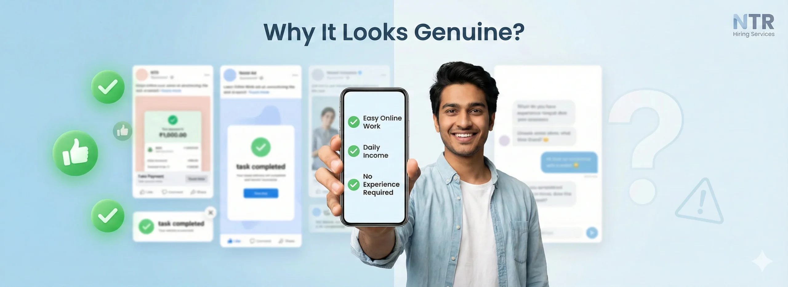 Image showing an Indian job seeker trusting an attractive online job message on a smartphone, explaining why Online Job 715 looks genuine at first.