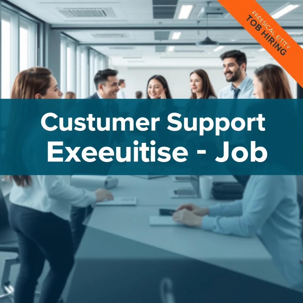 Hiring banner for a Customer Support Executive Job in a modern office setting.