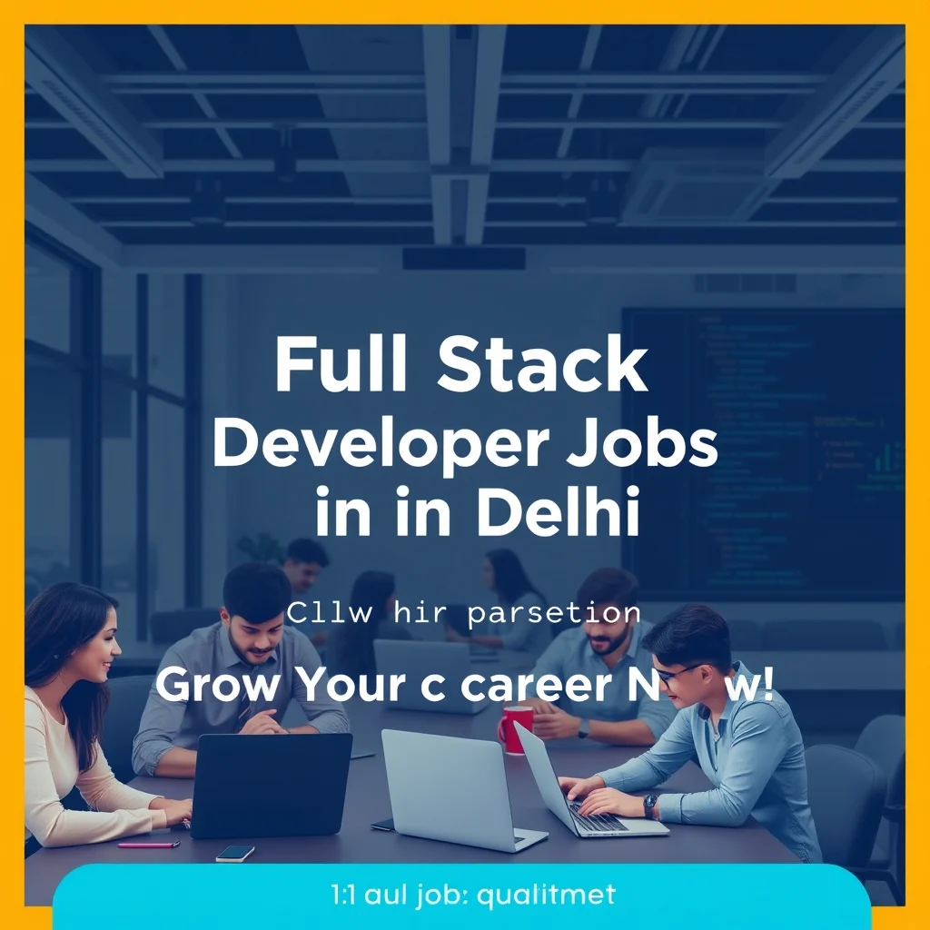 Hiring banner for Full Stack Developer Jobs in Delhi showcasing a diverse team collaborating on technology projects.